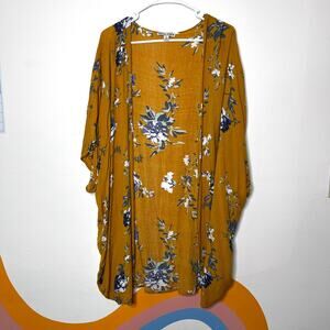 Moral Fiber Floral Kimono Cardigan Yellow Size L Oversized Boho Cover Up